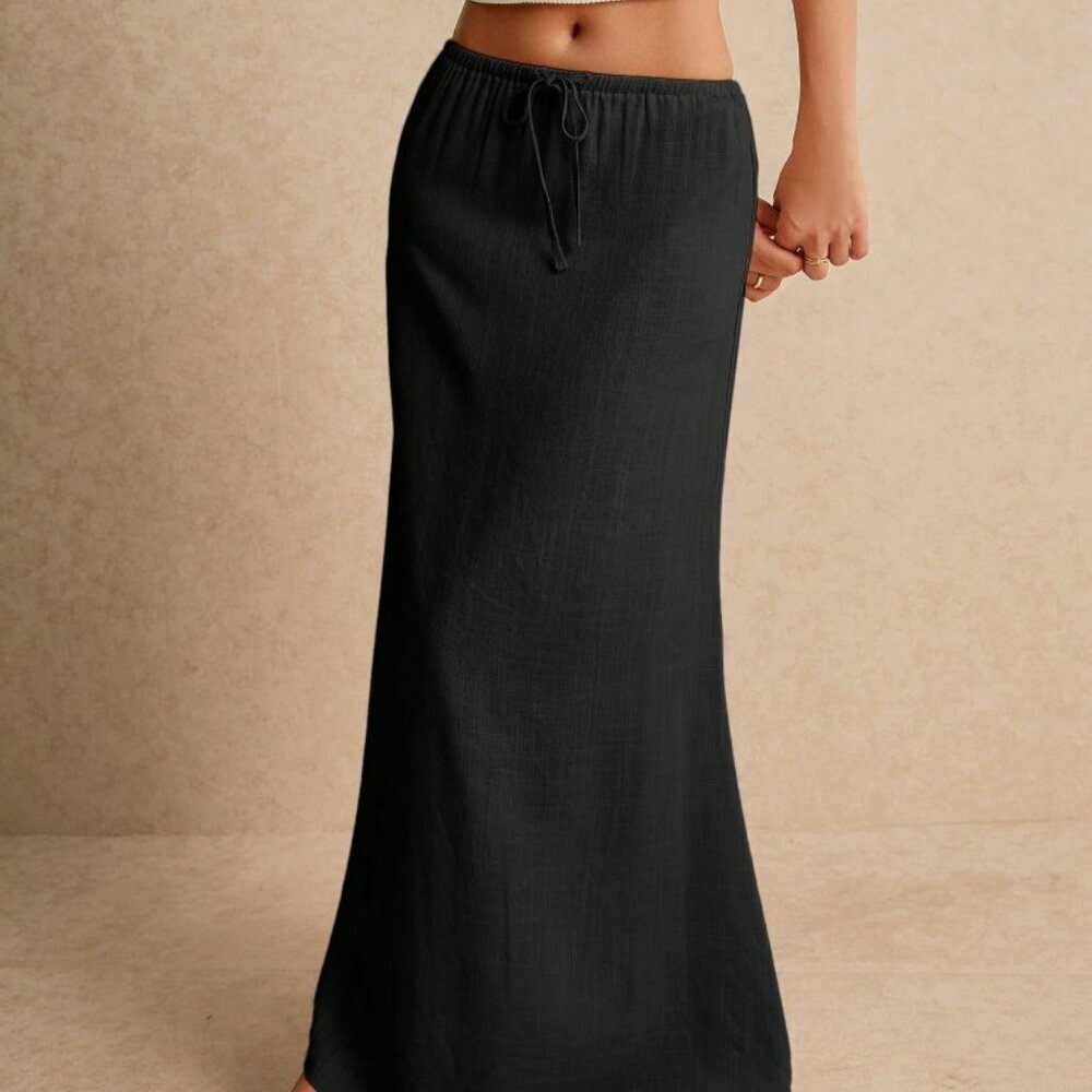 Black Casual Women's Minimalist Drawstring Skirt - Picture 4 of 5